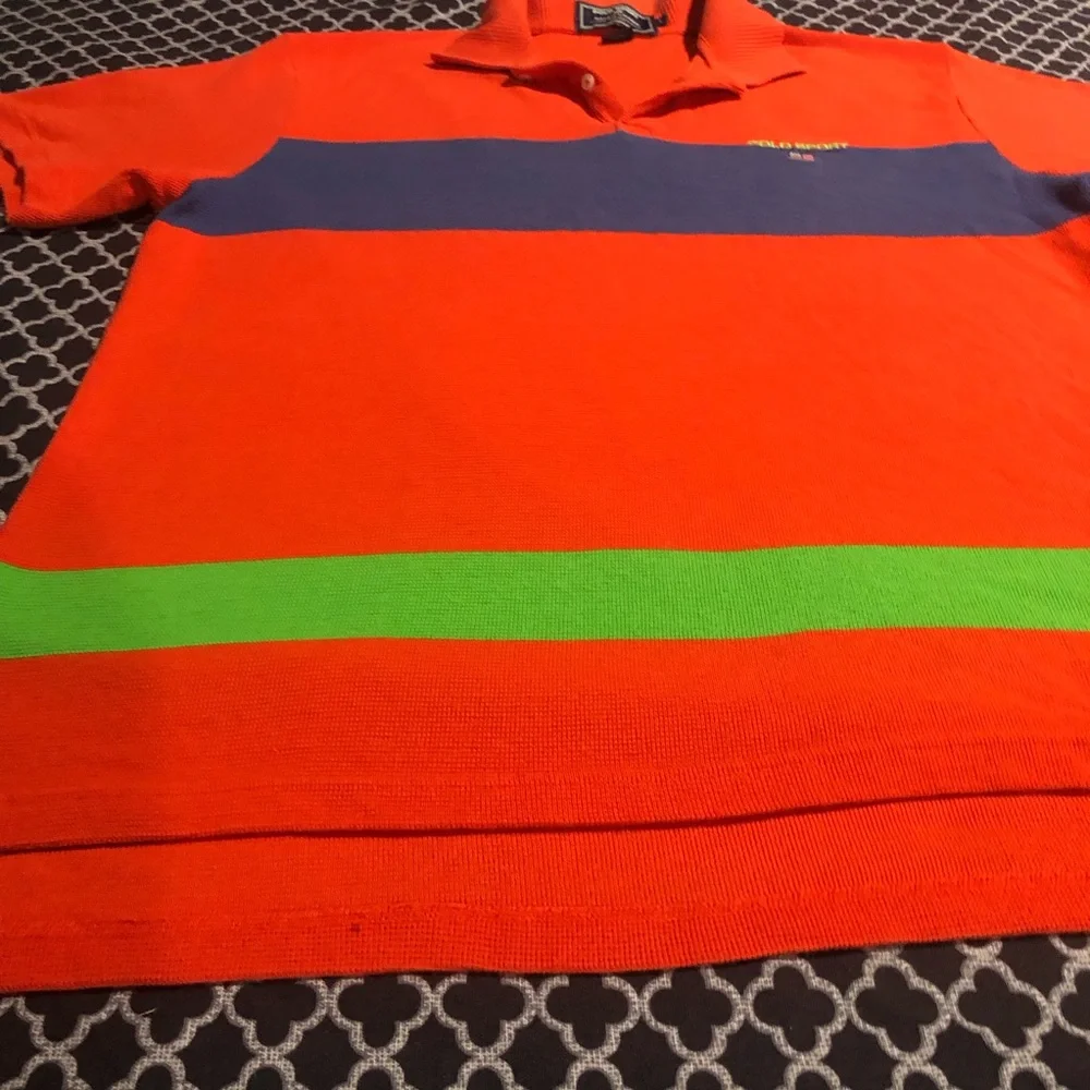 VTG Polo Sport Ralph Lauren Orange Stripe Short Sleeve Sz Large Cotton Y10